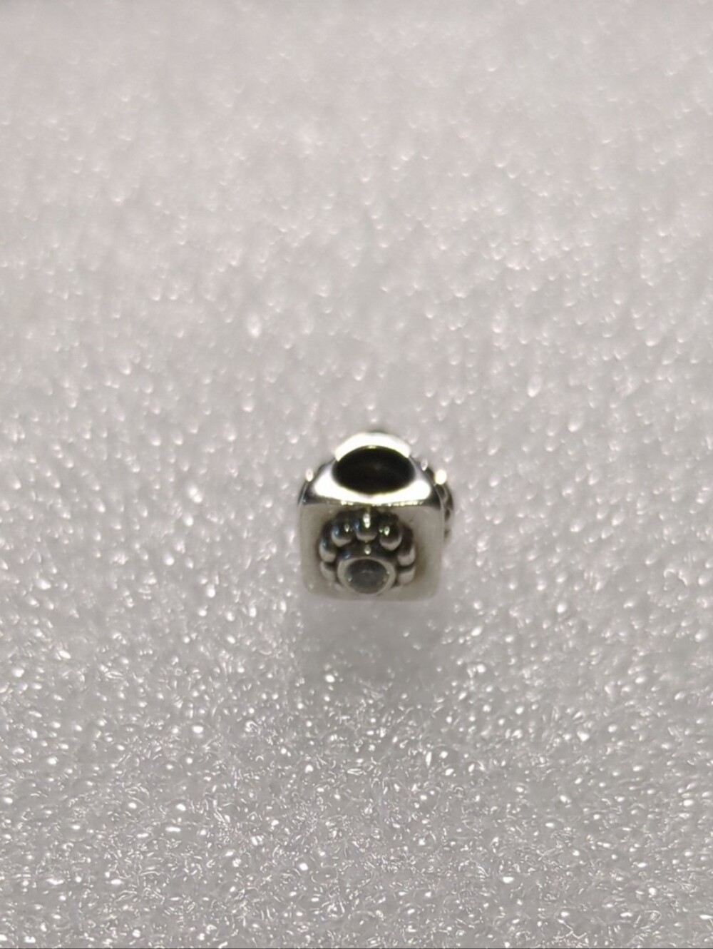 Pandora RARE Sterling Silver Flower Pattern With Rhinestone Center Spacer Charm